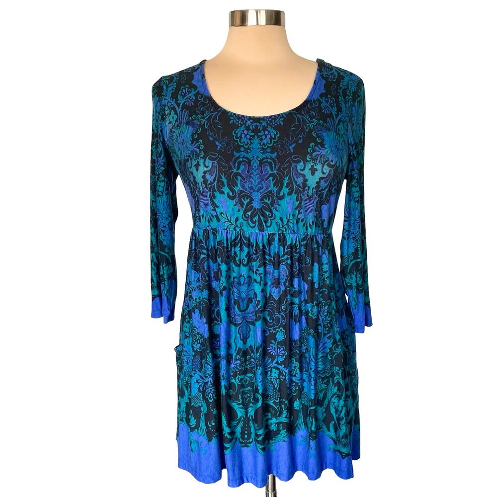 Soma‎ Live Lounge Wear Blue Scoop Neck Dress Size MEDIUM Knee Length Pockets